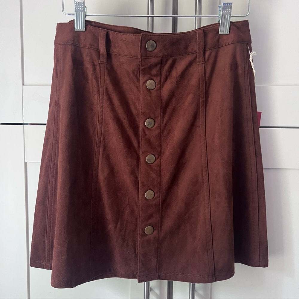 Faux Suede Brown Button-Front Women's Skirt
